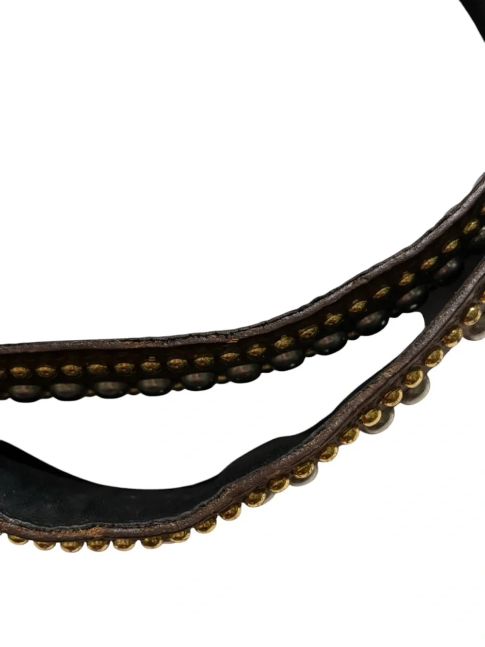 Vintage Sand Castle USA Studded Leather Western Belt Brown Gold Silver Rodeo